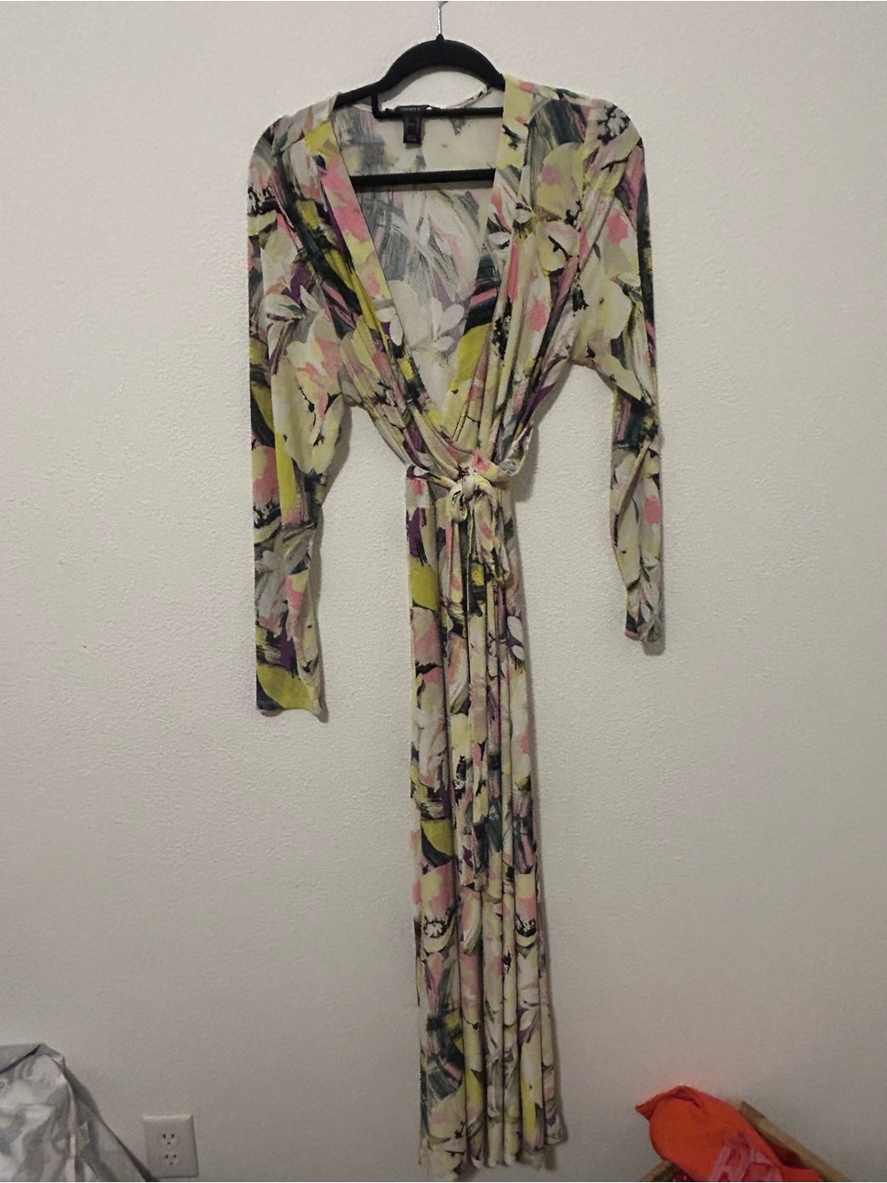 Forever 21 Floral Wrap Maxi Dress in Pastel Pink, Yellow & Cream